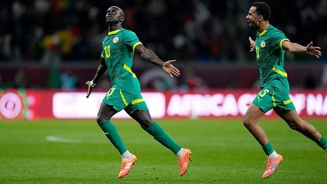 Sadio Mané celebrates after scoring against Egypt at AFCON 2026
