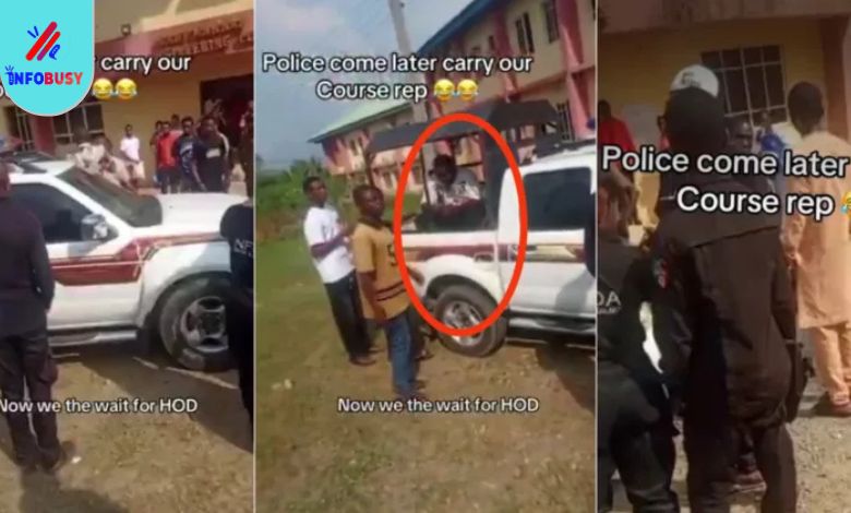 University students gathered as police question a class representative.