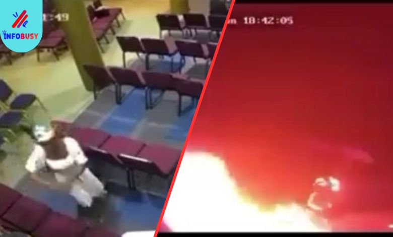 Woman captured on CCTV attempting to set Alpha Hour auditorium on fire.