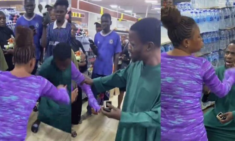 Man smashing girlfriend’s phone after proposal rejection in supermarket