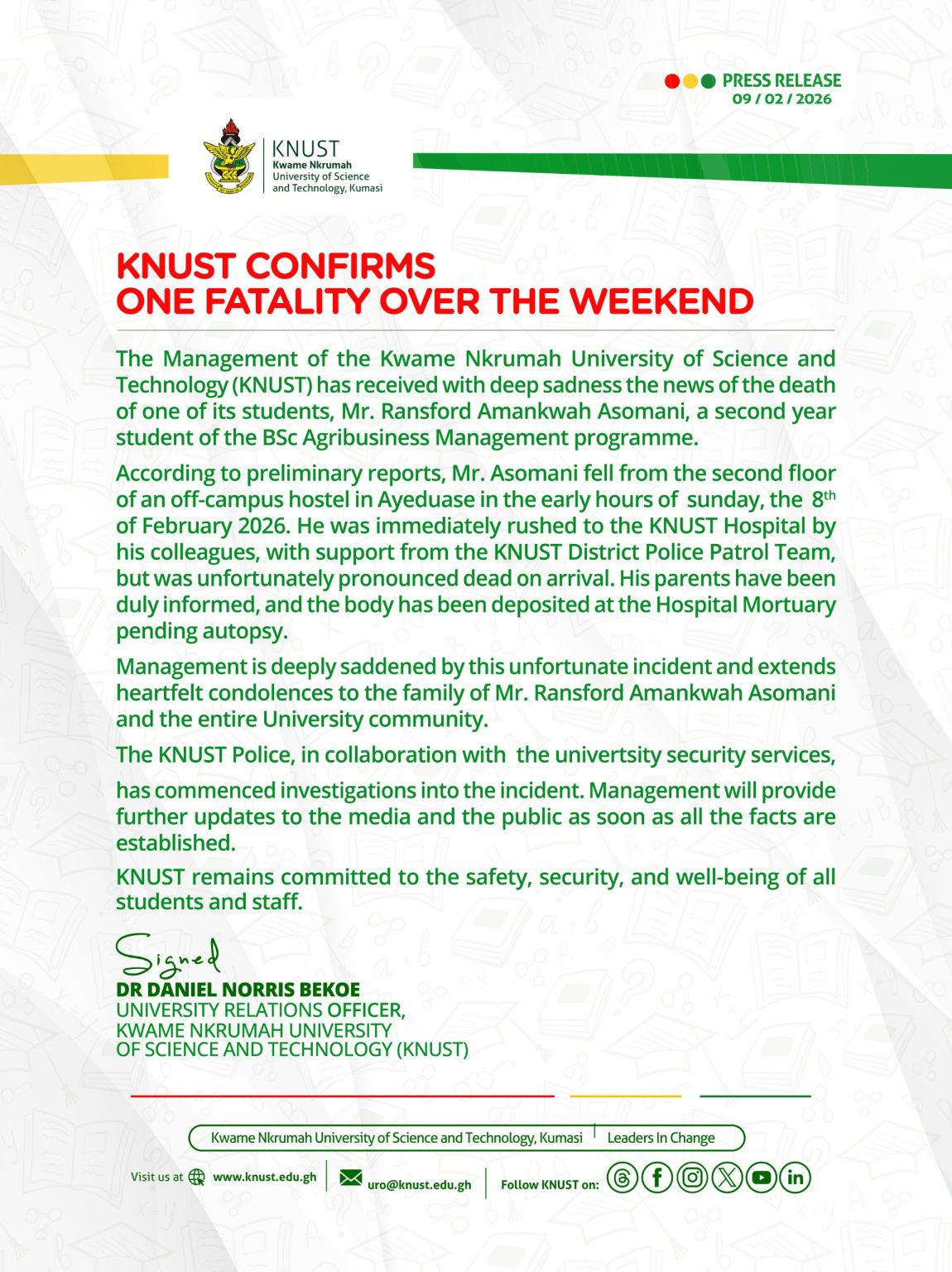 KNUST Student Dies After Falling From 2nd Floor of Hostel 12 IMG 2804